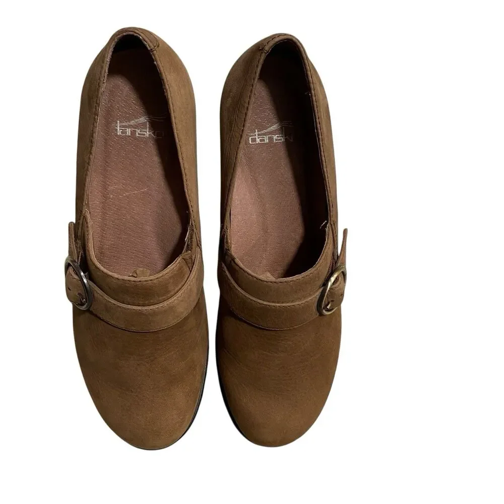 Dansko Clio Wedge Shoes Womens EU 39 US 8.5 Brown Mushroom Nubuck Leather Buckle